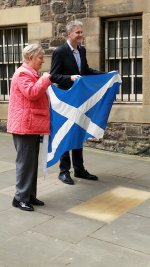 Janette and Richard remove Saltire 1